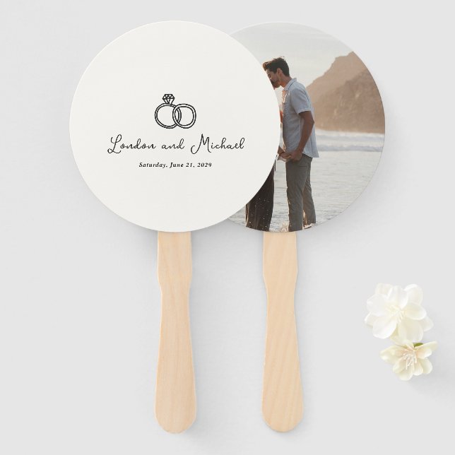 Hand Drawn Rings Doodle Modern Wedding Hand Fan (Front and Back)