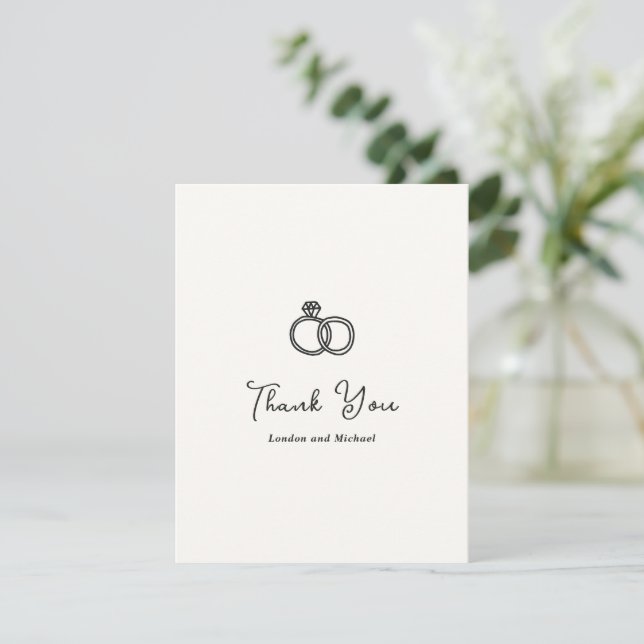 Hand Drawn Rings Doodle Modern Wedding Thank You Card (Standing Front)