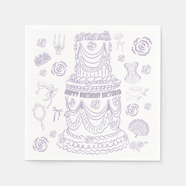 Hand Drawn Rococo Soft Renaissance Coquette Party Napkin (Front)