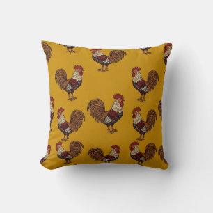 Hand-Drawn Rooster Pillow Cover Mustard Yellow