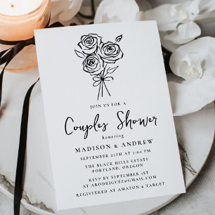 Hand-Drawn Rose Bouquet Couples Bridal Shower Invitation