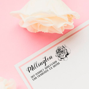 Hand-drawn Rose Family Name Script Return Address Rubber Stamp