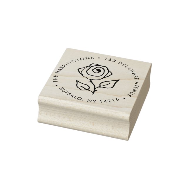 Hand-Drawn Rose Romantic Round Return Address  Rubber Stamp (Stamp)
