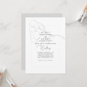 Hand-Drawn Rose Simple White Wedding Invitation