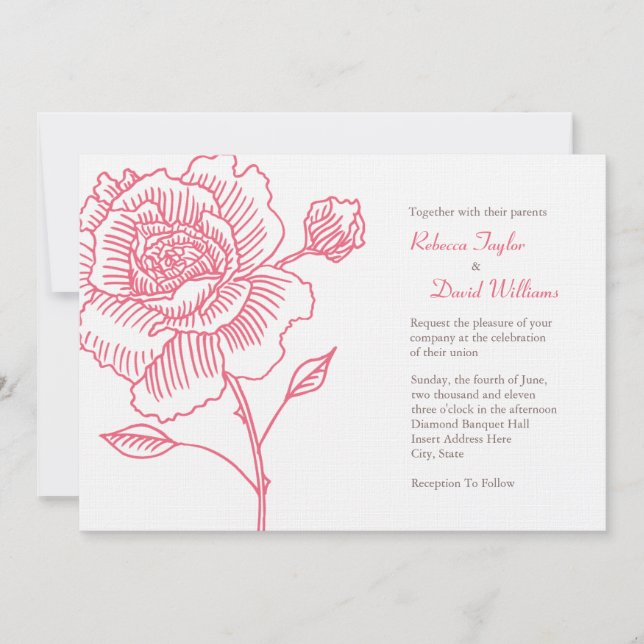 Hand drawn rose wedding invitation pink (Front)