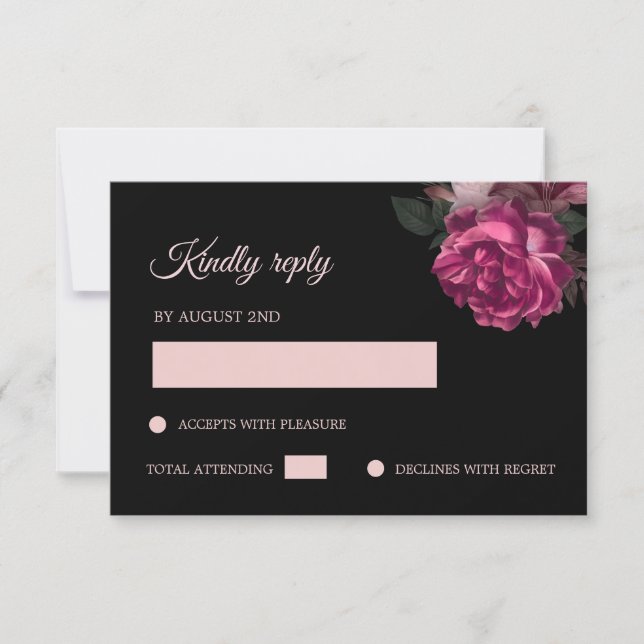 Hand Drawn Roses Black Floral RSVP Card (Front)