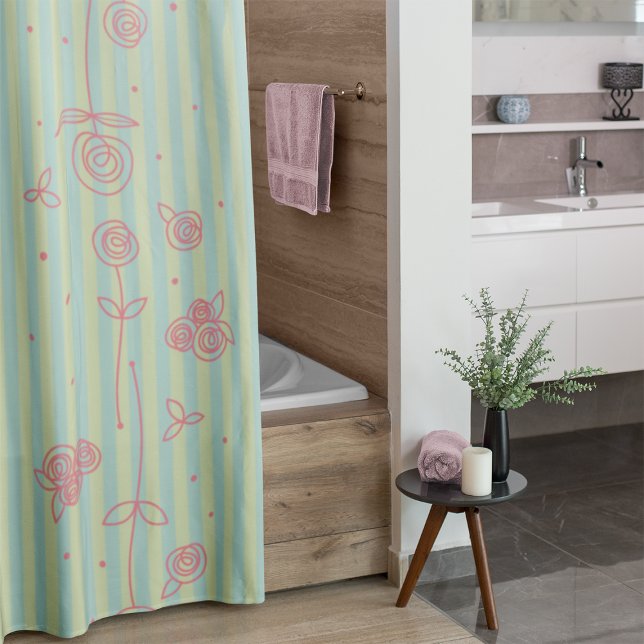 Hand Drawn Roses & Stripes Shower Curtain (Creator Uploaded)
