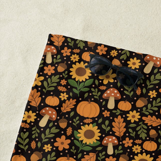 Hand Drawn Rustic Fall Pattern Beach Towel (In Situ)