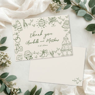 Hand Drawn Rustic Green Vintage Wedding Thank You Card