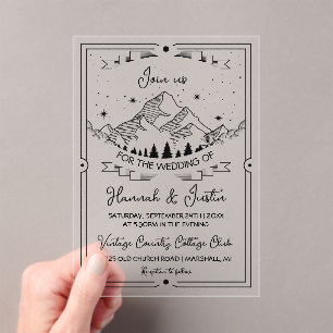Hand drawn Rustic Mountain Star sky wedding Acrylic Invitations