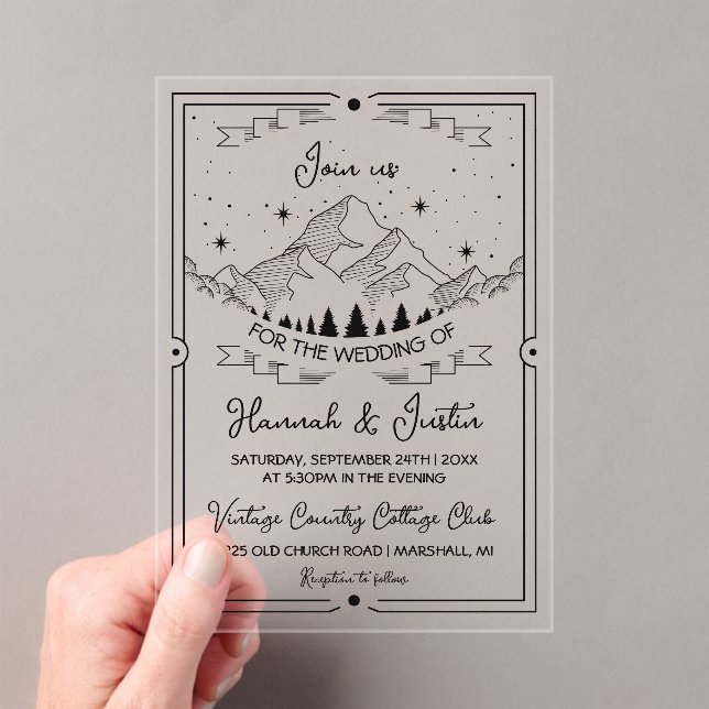 Hand drawn Rustic Mountain Star sky wedding Acrylic Invitations (Insitu (Handheld))
