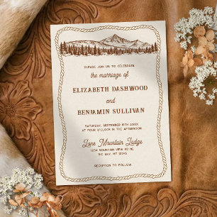 Hand Drawn Rustic Mountains Chic Western Wedding Invitation