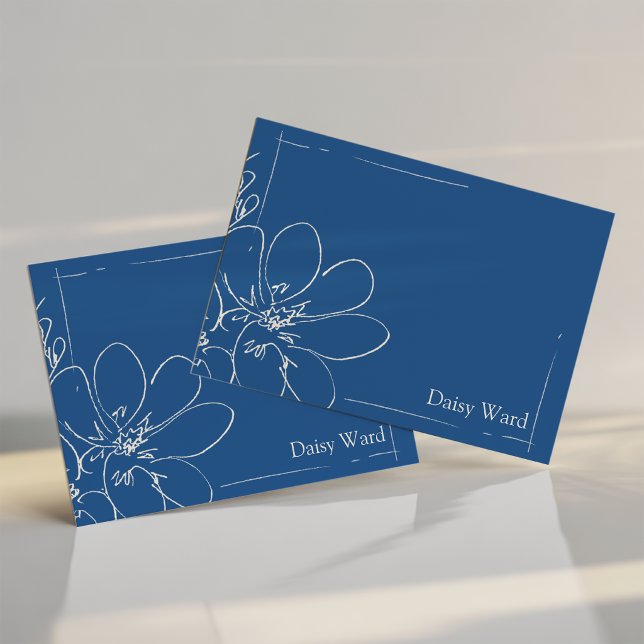 Hand-Drawn Rustic Wildflower Personalised Blue Note Card (Creator Uploaded)