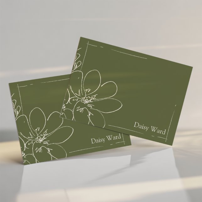 Hand-Drawn Rustic Wildflower Personalised Green Note Card (Creator Uploaded)