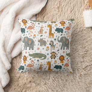 Hand Drawn Safari Animal Print Throw Pillow