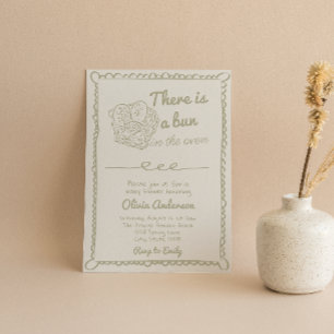 Hand Drawn Sage Green Bun In The Oven Baby Shower Invitation