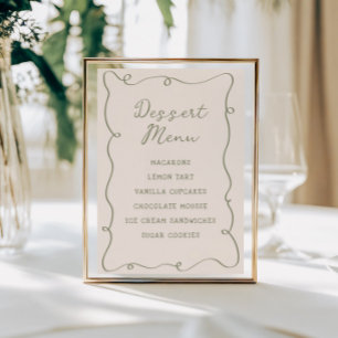 Hand Drawn Sage Green Frame Dessert Menu Poster