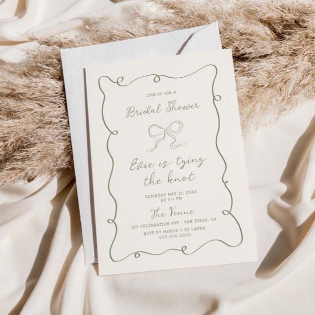 Hand Drawn Sage Green Frame Ribbon Bridal Shower Invitation (Creator Uploaded)