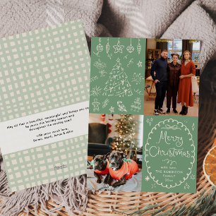 Hand Drawn Sage Green Merry Christmas 2 Photo Holiday Card