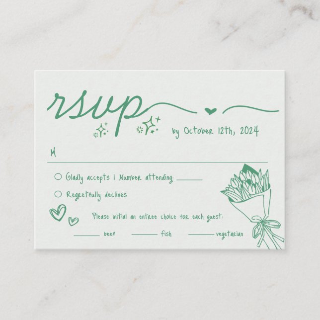 Hand Drawn Sage Scribble Quirky RSVP Wedding  Enclosure Card (Front)