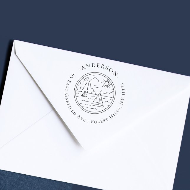 Hand-drawn Sailboats Elegant Return Address Rubber Stamp (Creator Uploaded)