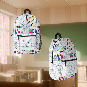 Hand Drawn School Supplies Printed Backpack