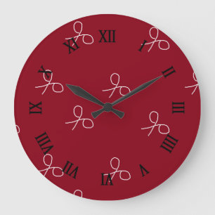 Hand drawn scissors on maroon red large clock