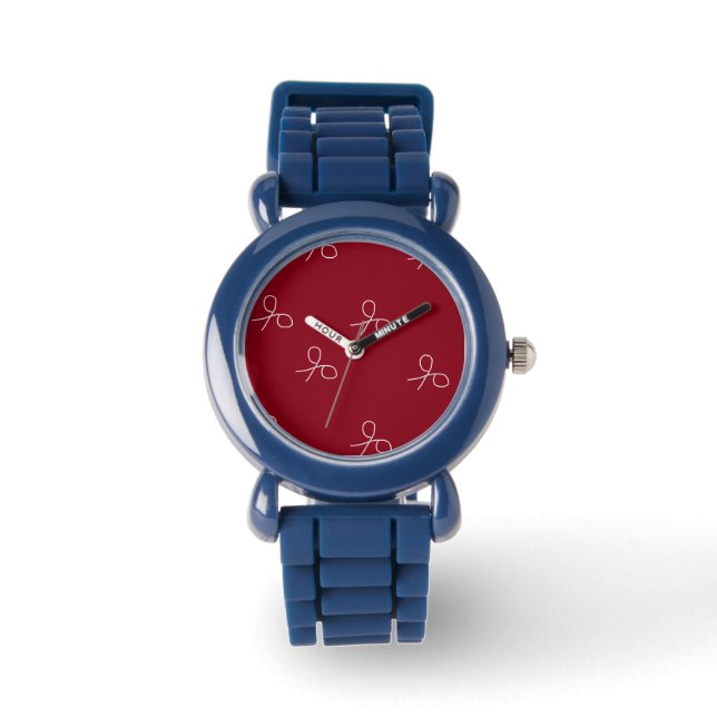 Hand drawn scissors on maroon red watch (Front)