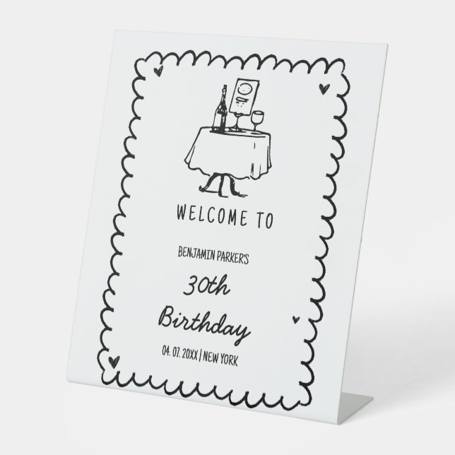 Hand Drawn Scribble  30th birthday Welcome Sign  (Front)