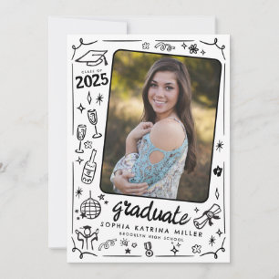 Hand Drawn Scribble Black White Photo Graduation Announcement
