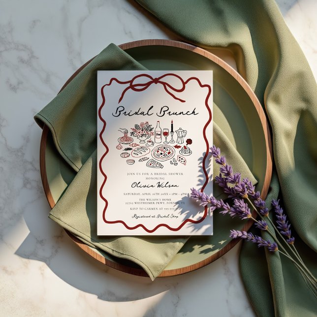 Hand Drawn Scribble Bow Italian Bridal Shower Invitation (Creator Uploaded)