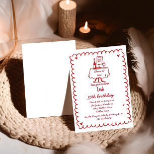 Hand Drawn Scribble Cocktail 30th, 40th Birthday Invitation