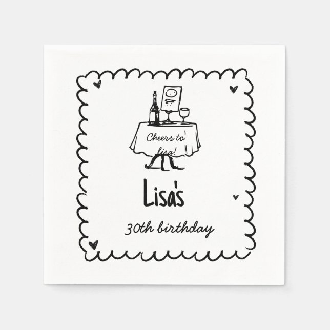 Hand Drawn Scribble Cocktail 30th, 40th Birthday Napkin (Front)