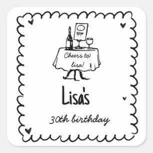 Hand Drawn Scribble Cocktail 30th, 40th Birthday Square Sticker