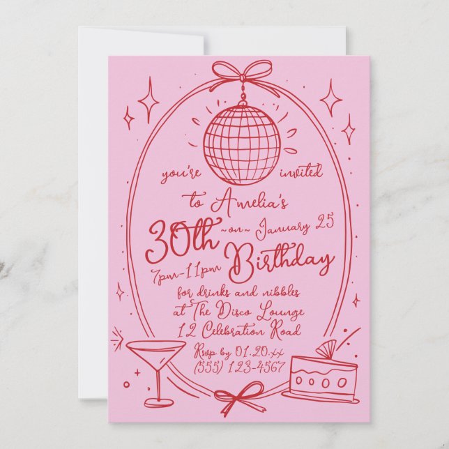 Hand Drawn Scribble Cocktail 30th Any Age Invitation (Front)