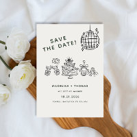 Hand Drawn Scribble Disco Wedding Save The Date