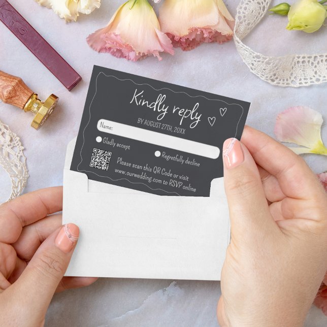 Hand Drawn Scribble Doodle Chalkboard Wedding RSVP Card (Creator Uploaded)