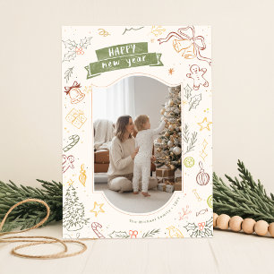 Hand Drawn Scribble Doodle Family Photo Christmas Holiday Card