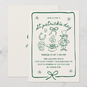 Hand Drawn Scribble Doodles Bow St Patrick's Day Invitation