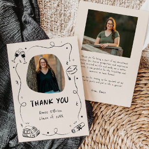 Hand-Drawn Scribble Doodles Graduation Thank You Card