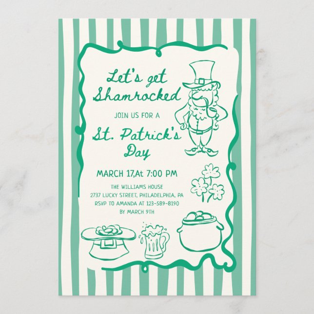 Hand Drawn Scribble Doodles Green St Patrick's Day Invitation (Front)