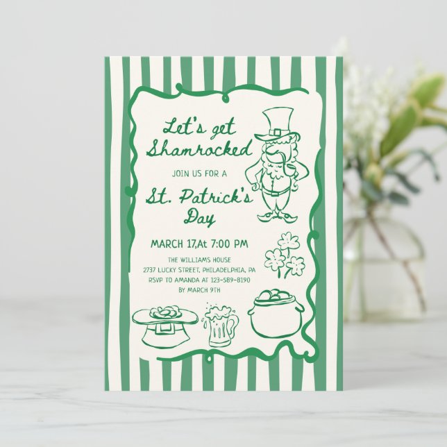 Hand Drawn Scribble Doodles Green St Patrick's Day Invitation (Standing Front)