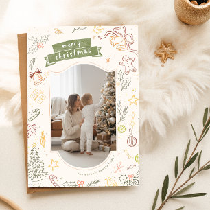 Hand Drawn Scribble Family Kid Photo Christmas Holiday Card