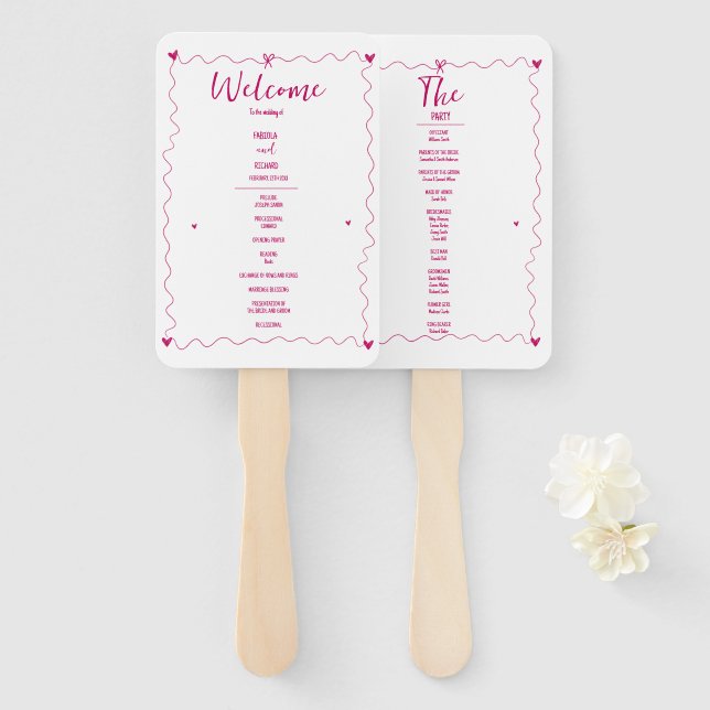 Hand drawn Scribble illustrations  Wedding Program Fan (Front and Back)