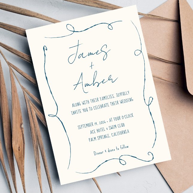 Hand drawn Scribble Line Colourful Blue Wedding  Invitation (Creator Uploaded)