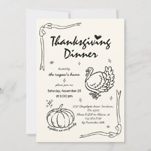 Hand Drawn Scribble Pumpkin Turkey Thanksgiving  Invitation