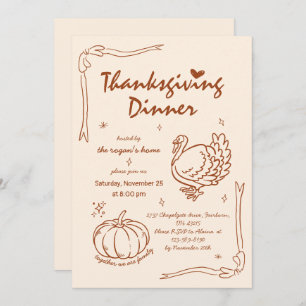 Hand Drawn Scribble Pumpkin Turkey Thanksgiving  Invitation