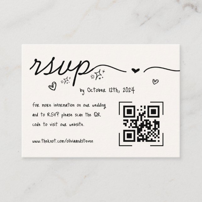 Hand Drawn Scribble Quirky QR Code RSVP Wedding  Enclosure Card (Front)