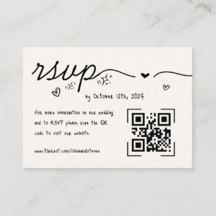 Hand Drawn Scribble Quirky QR Code RSVP Wedding  Enclosure Card