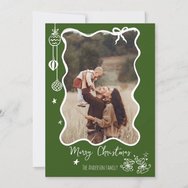 Hand Drawn Scribble Retro Christmas Photo Holiday Card (Front)